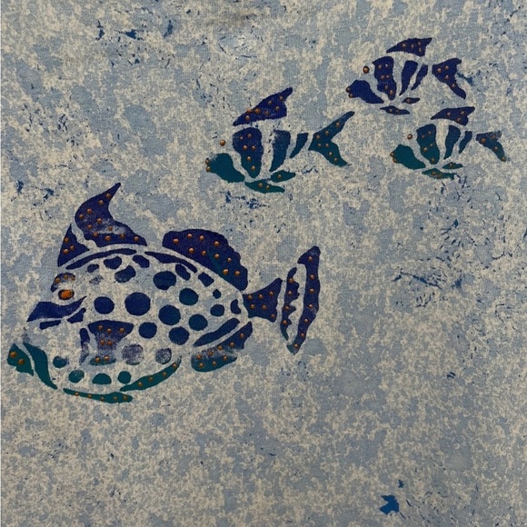 Fish Sundress Size Lg  Blue Beach Coverup Short Sleeve Front Pocket Scoop Neck - Picture 2 of 5